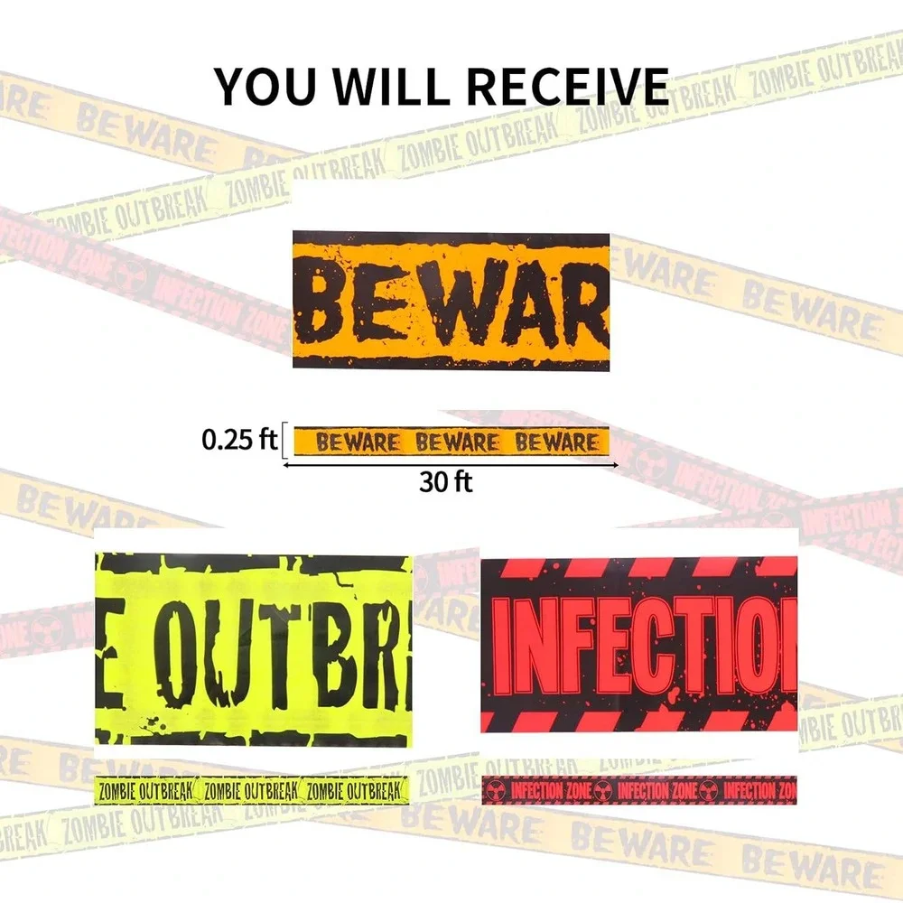 Halloween Zombie Outbreak Infection Zone Beware Party Decoration Tape-4 Packages